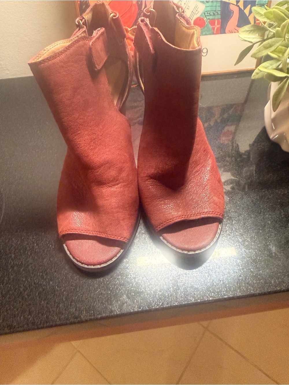 Lucky Brand Open-Toe Ankle Booties in Rust